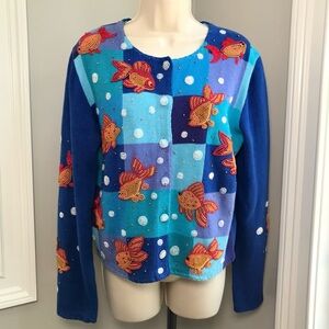 Vintage Michael Simon Goldfish Cardigan Sweater ~ Women’s Small EUC